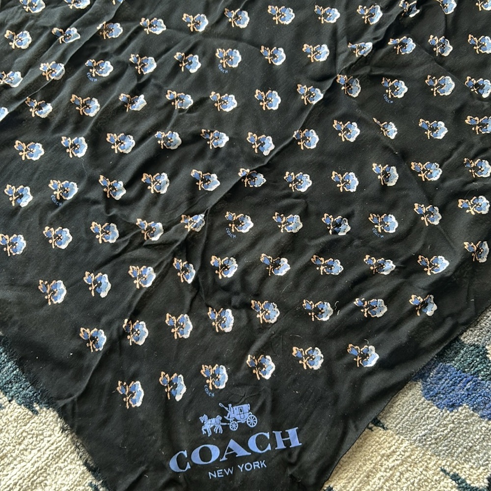 Coach Black with Blue Floral Print Scarf - Picture 5 of 5
